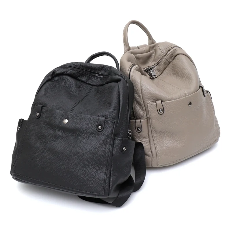 Premium Genuine Cowhide Leather Backpack Unisex Compact Multi-Pocket Casual Daypack for Travel and Everyday Use - Image 3