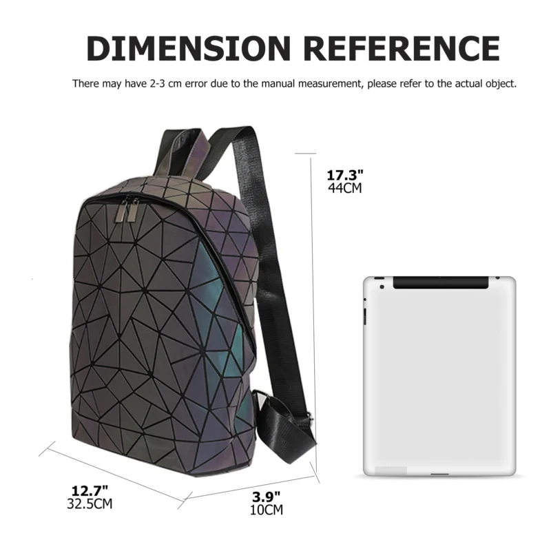 Holographic Geometric Laser Diamond PU Leather Women's Fashion Backpack with Glow-in-the-Dark Design - Image 3