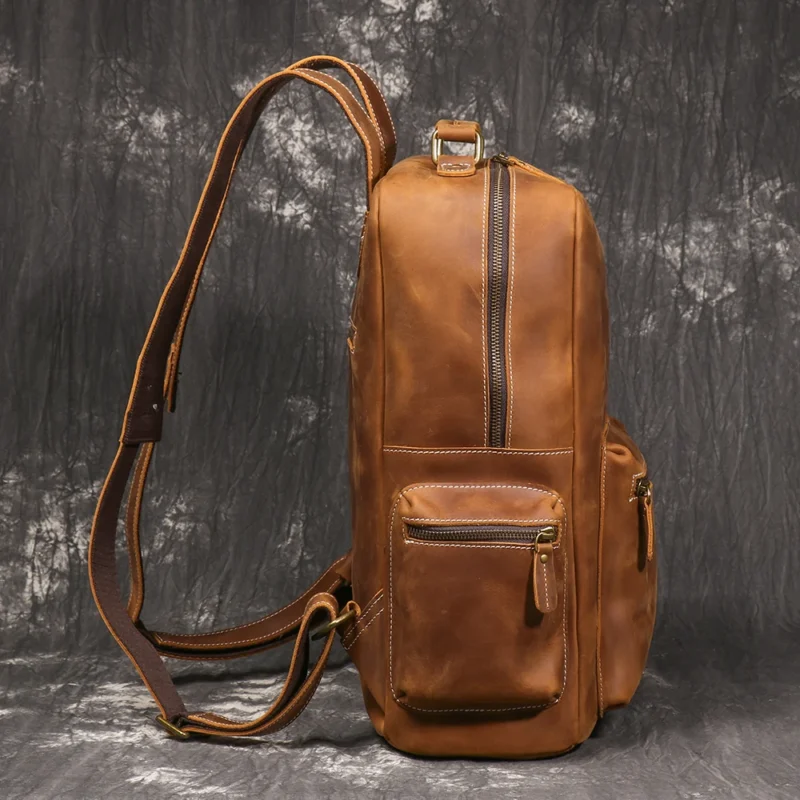 Vintage Crazy Horse Leather Travel Backpack Large Capacity Laptop Bag with Multiple Compartments - Image 6