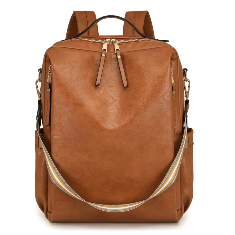 Vintage Brown Leather Women's Backpack with Multiple Compartments and Laptop Storage - Image 9