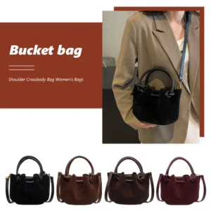 Elegant PU Leather Bucket Handbag Women's Versatile Shoulder Sling Purse with Multiple Compartments