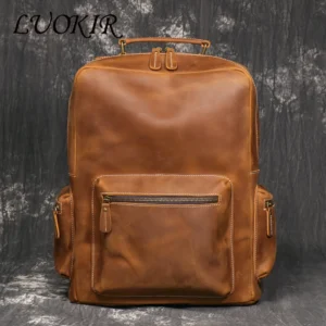 Vintage Crazy Horse Leather Travel Backpack Large Capacity Laptop Bag with Multiple Compartments