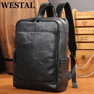 Premium Full Grain Cowhide Leather Men's Laptop Backpack 14-Inch Business Travel Bag with Multiple Compartments