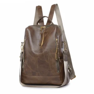 Vintage Brown Vegan Leather Women's Convertible Backpack with Detachable Strap for Work and Daily Use