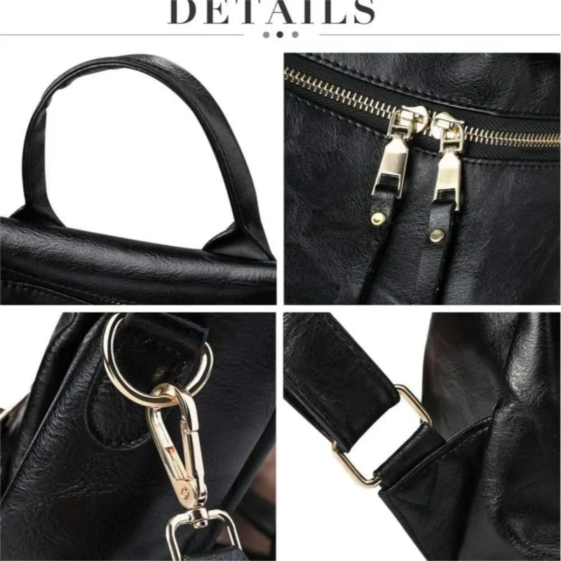 Waterproof PU Leather Women's Fashion Backpack with Multiple Compartments for School and Everyday Use - Image 3