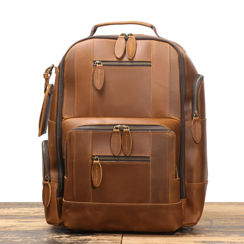 Premium Crazy Horse Leather Travel Backpack with Laptop Compartment and Large Capacity - Image 5