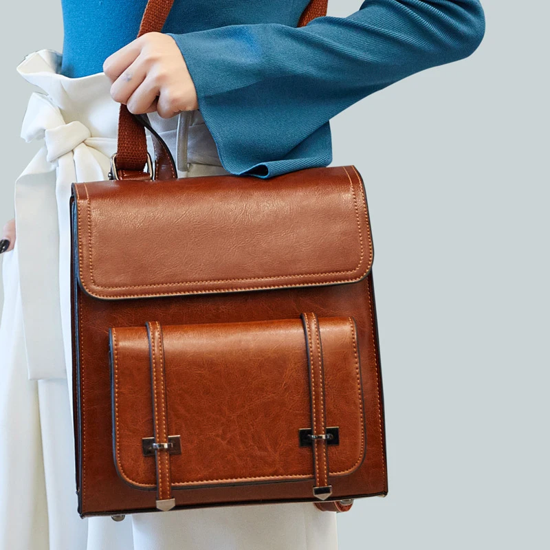 Multi-functional leather backpack demonstrating value through versatility