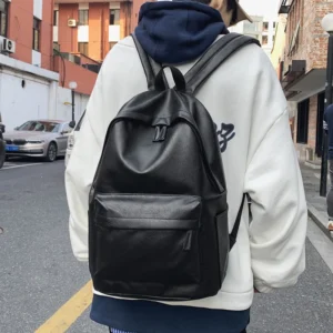Premium PU Leather Unisex Laptop Backpack with Large Capacity for Travel and School