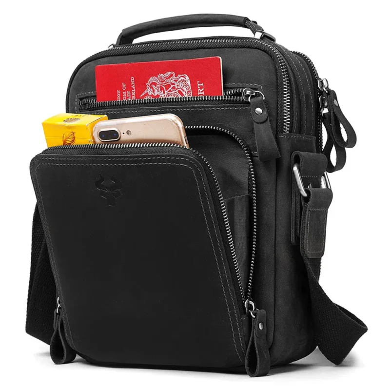 Vintage Crazy Horse Leather Messenger Bag Men's Large Capacity Travel Shoulder Tote with Laptop Compartment - Image 8