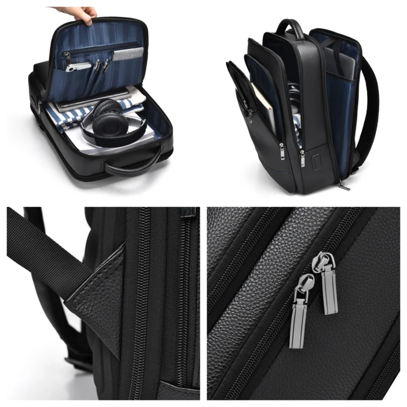Premium Black Genuine Leather Business Laptop Backpack for Men with Multi-Compartment Organization - Image 6