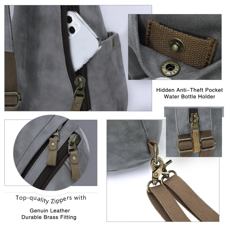 Premium PU Leather Crossbody Sling Backpack Unisex Casual Daypack with Multiple Compartments - Image 4