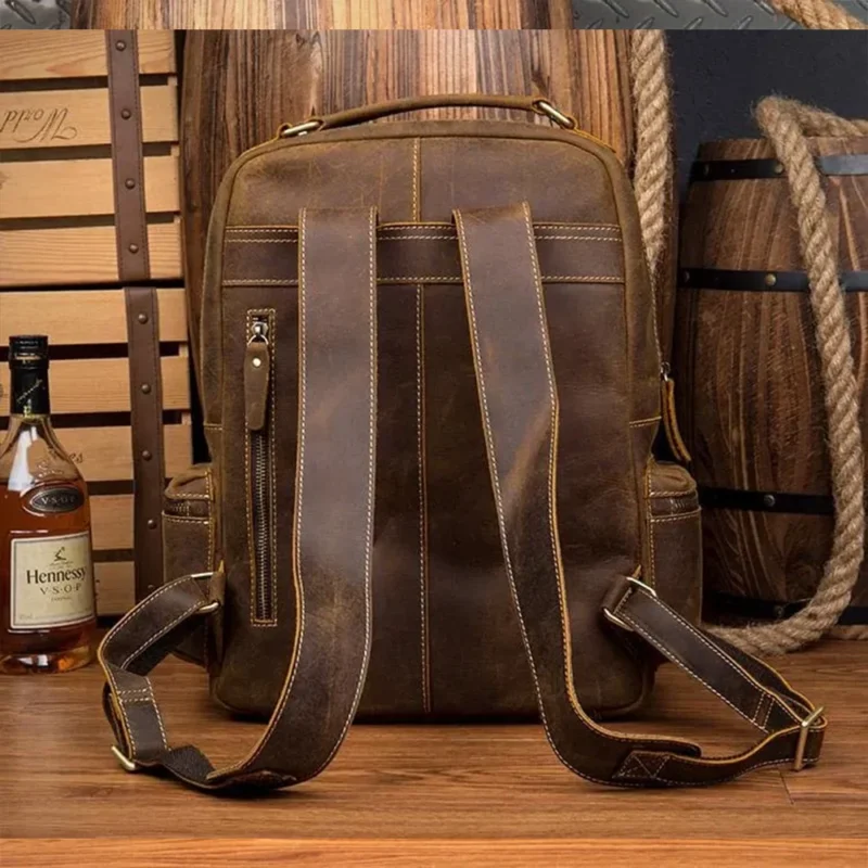 Vintage Crazy Horse Genuine Leather Travel Backpack with Laptop Compartment - Image 6