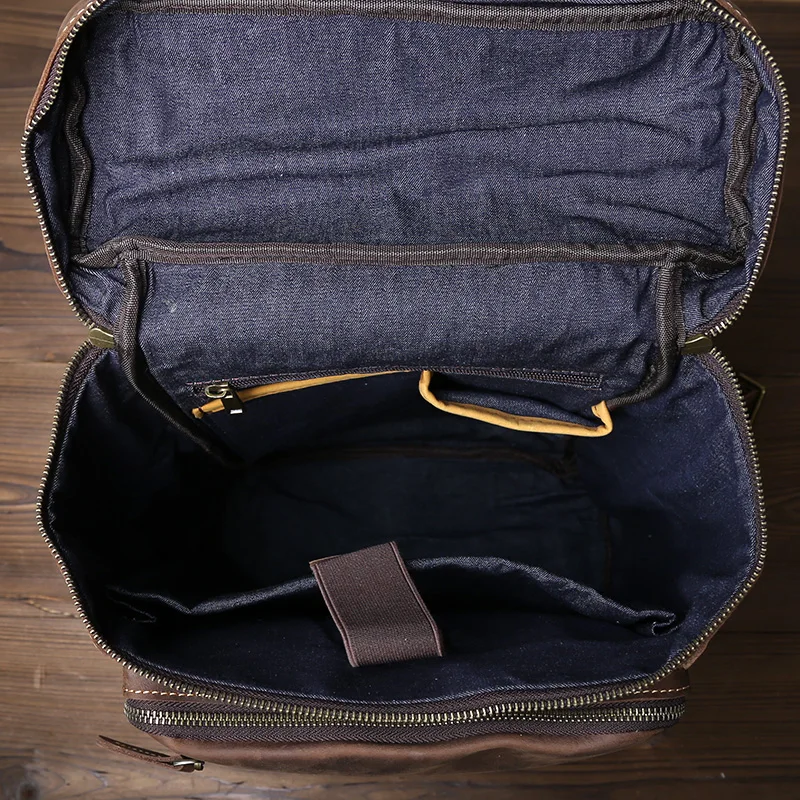 Full grain leather laptop backpack for professional commuting