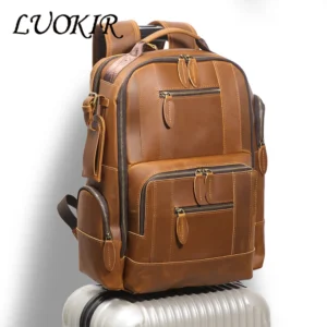 Premium Crazy Horse Leather Travel Backpack with Laptop Compartment and Large Capacity