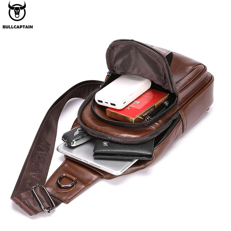 Multi-compartment leather bag with various organizational features