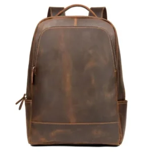 Vintage Brown Genuine Leather Minimalist Backpack for Travel School and Everyday Use