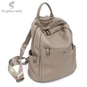 Premium Genuine Cowhide Leather Backpack Unisex Compact Multi-Pocket Casual Daypack for Travel and Everyday Use