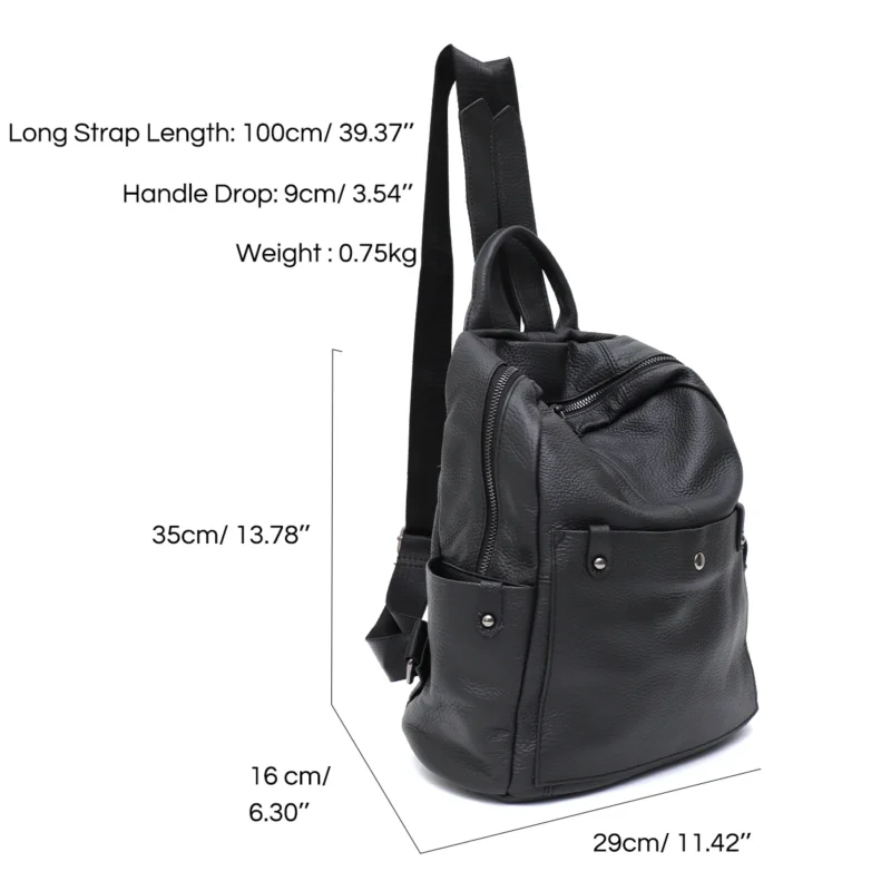 Premium Genuine Cowhide Leather Backpack Unisex Compact Multi-Pocket Casual Daypack for Travel and Everyday Use - Image 6