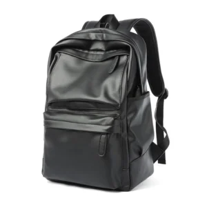 Premium PU Leather Men's Laptop Backpack Waterproof Business Travel Bag with Multiple Compartments