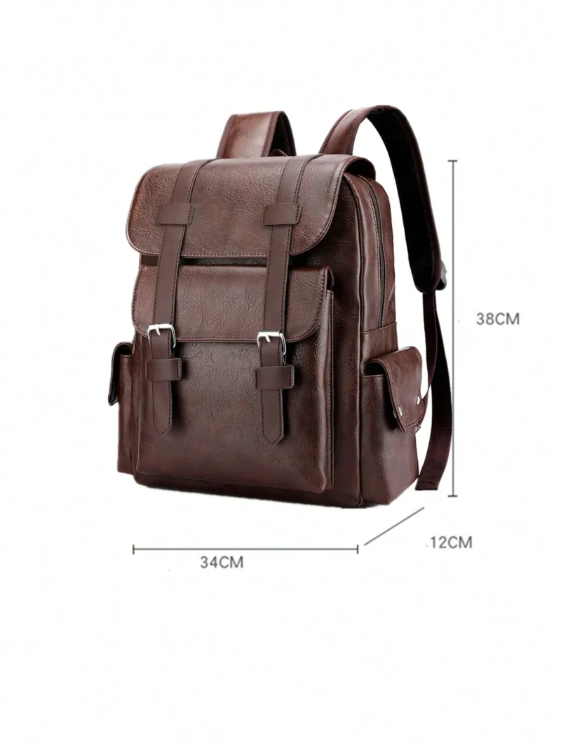 Vintage Brown PU Leather Laptop Backpack with Waterproof Design and Large 36-55L Capacity - Image 4