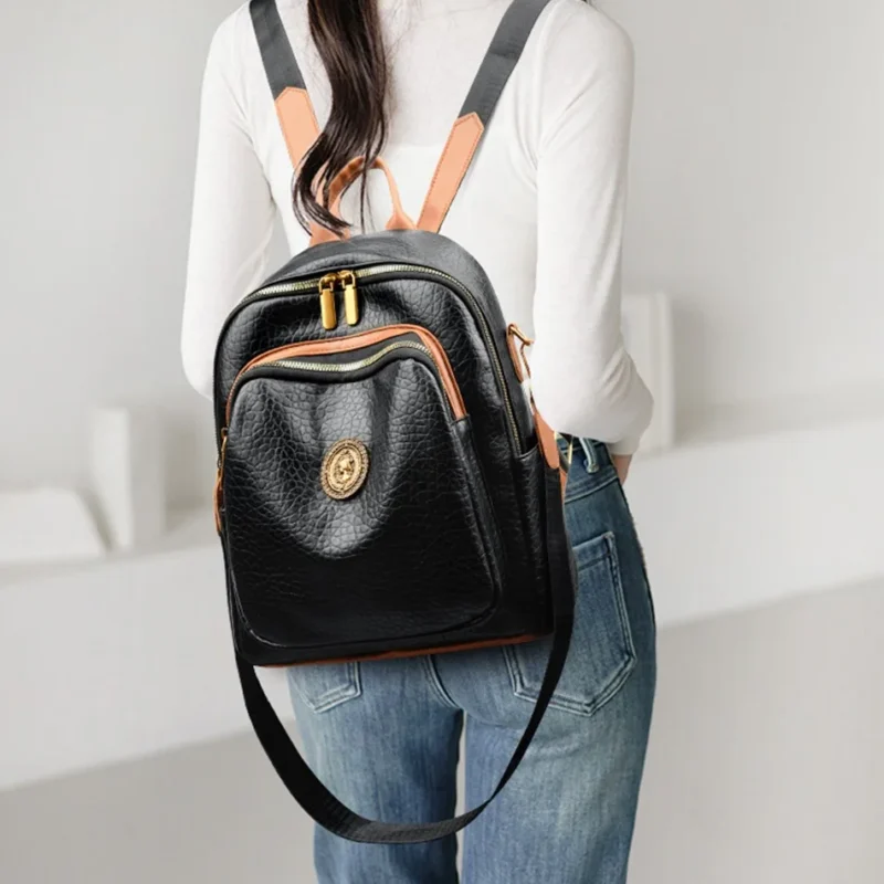 Premium PU Leather Women's Backpack with Multiple Pockets for School, Travel and Daily Use - Image 2