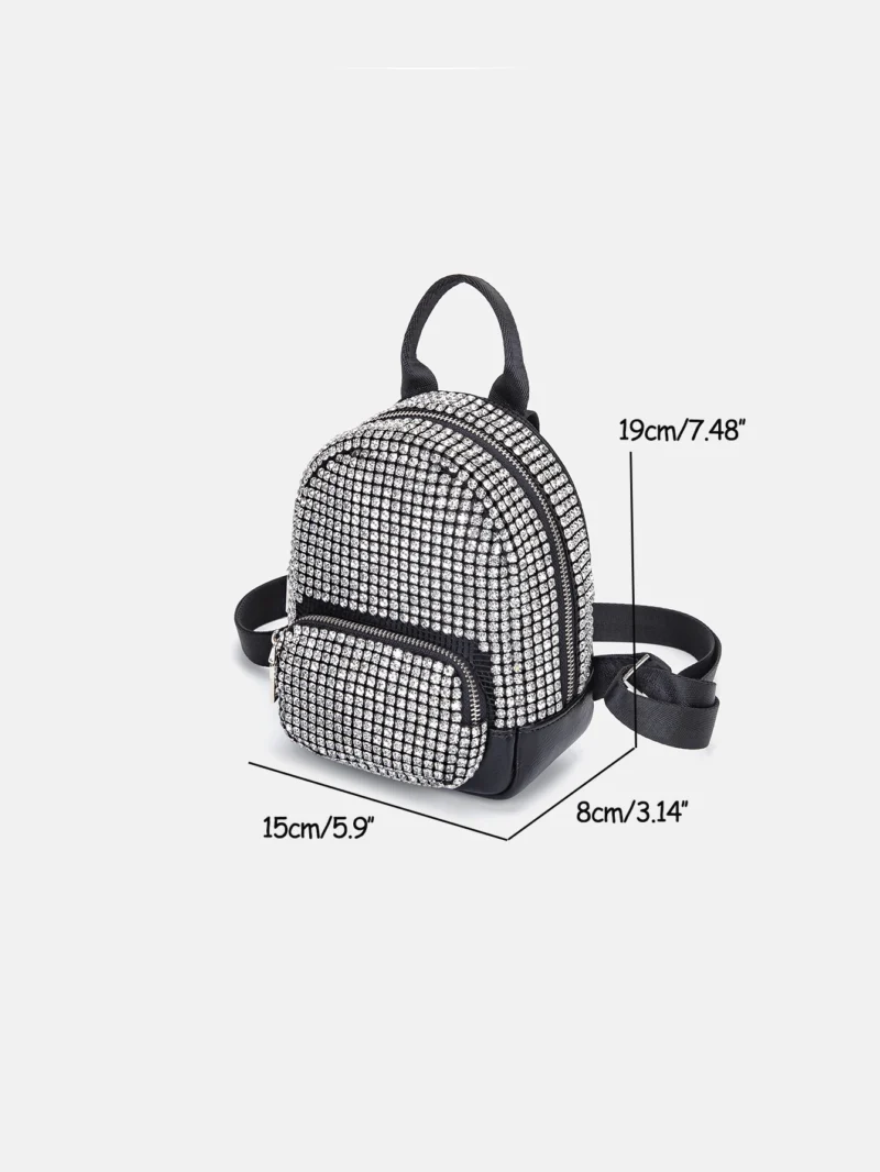 Rhinestone Mini Leather Backpack for Women - Fashion Sparkle Purse with Soft Handle - Image 5