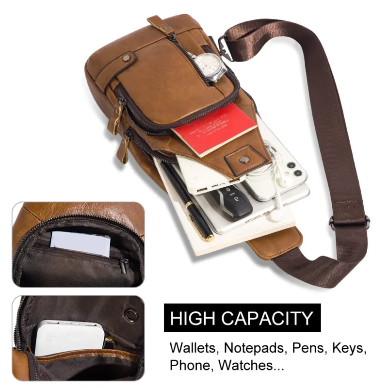 Premium Genuine Leather Men's Chest Bag with USB Port for Travel and Everyday Use - Image 3
