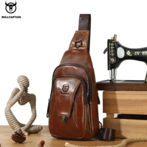 Premium Genuine Leather Messenger Chest Bag for Men with Multi-Compartment Storage