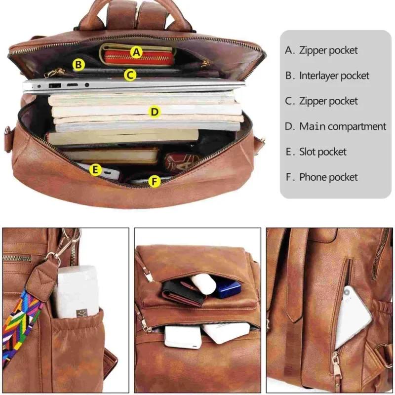Premium Brown Faux Suede Women's Anti-theft Fashion Backpack for School and Everyday Use - Image 6