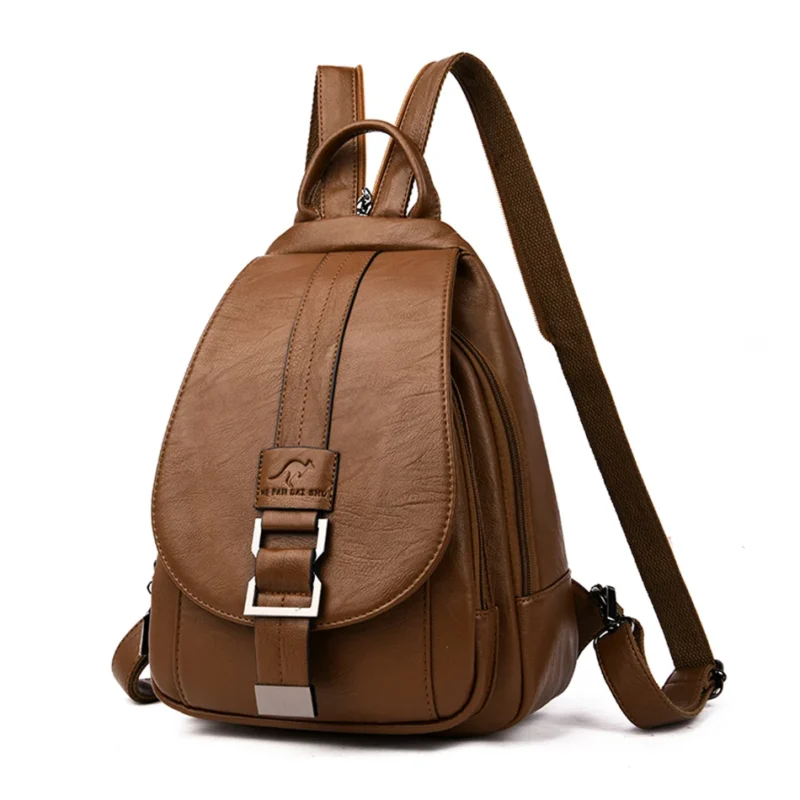 Premium Soft Leather Women's Backpack with Multiple Storage Compartments for School and Travel - Image 11