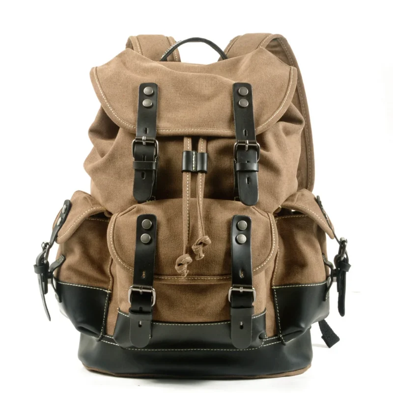 Vintage Canvas Leather Backpack Large Capacity Outdoor Travel Hiking Daypack with Laptop Compartment - Image 10