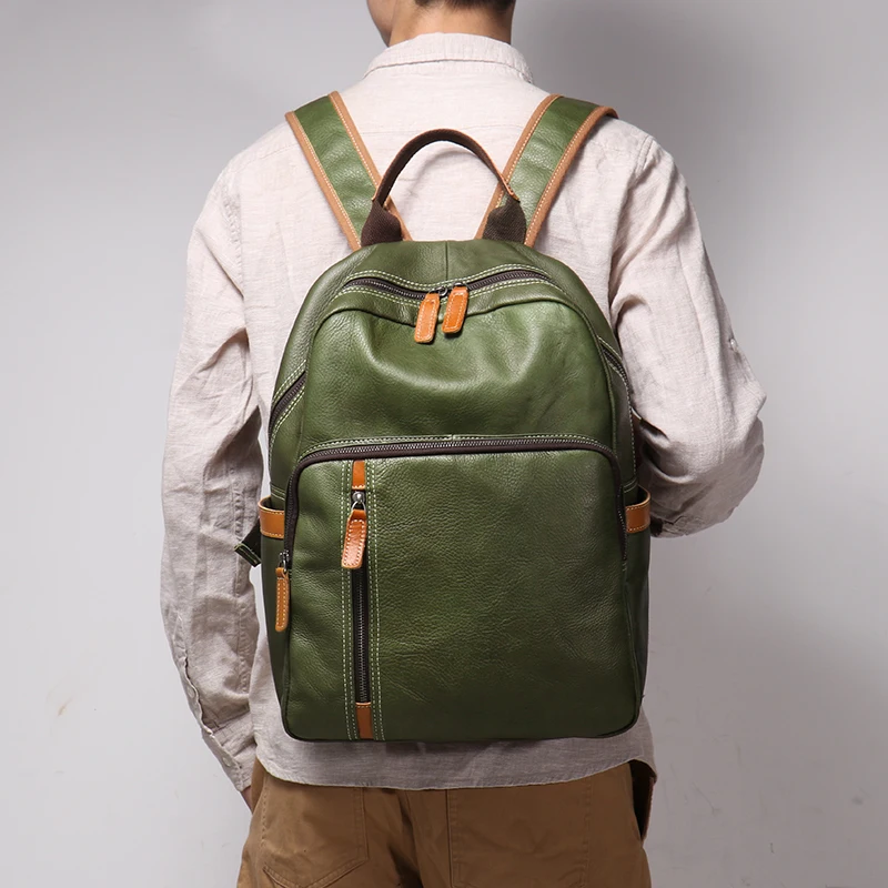 Premium leather laptop backpack with organization for professional daily essentials