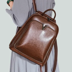 Vintage Oil Wax Genuine Leather Women's Convertible Backpack Purse with Multiple Compartments