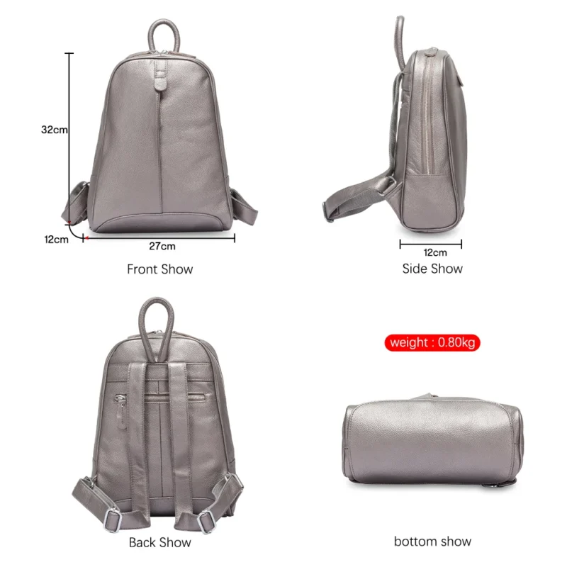 Premium Genuine Cow Leather Women's Fashion Backpack with Multiple Compartments for Travel and School - Image 3