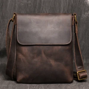 Vintage Dark Brown Genuine Leather Men's Messenger Sling Bag with Multiple Pockets