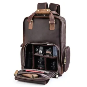 Premium Brown Nylon Multi-Compartment Photography Backpack with Tripod Holder
