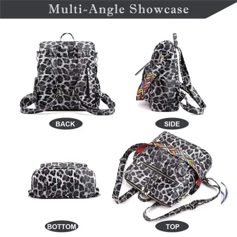 Split Leather Leopard Print Fashion Backpack Purse with Multi-Compartment Design for Women - Image 2