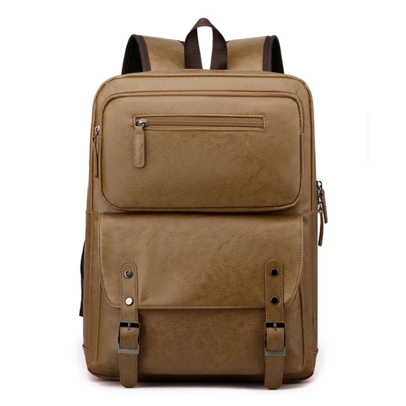 Premium PU Leather Men's Laptop Backpack with Multiple Compartments for School and Travel - Image 8