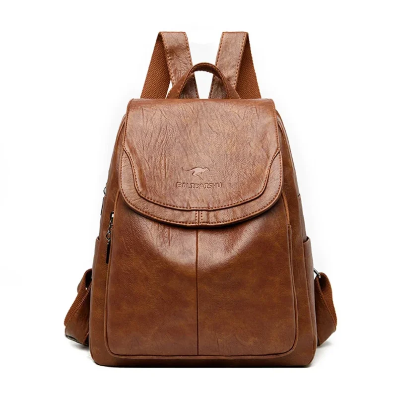 Vintage Brown PU Leather Women's Backpack Purse with Multiple Compartments for Travel and School - Image 12