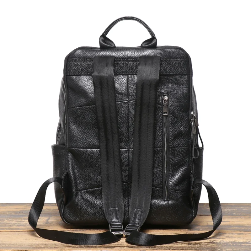 Premium Full Grain Leather Business Backpack with Laptop Compartment and Bison Pattern - Image 4
