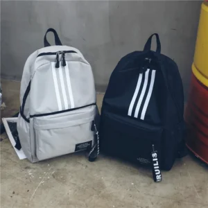 Striped PU Leather Campus Backpack with Large Capacity for College Students