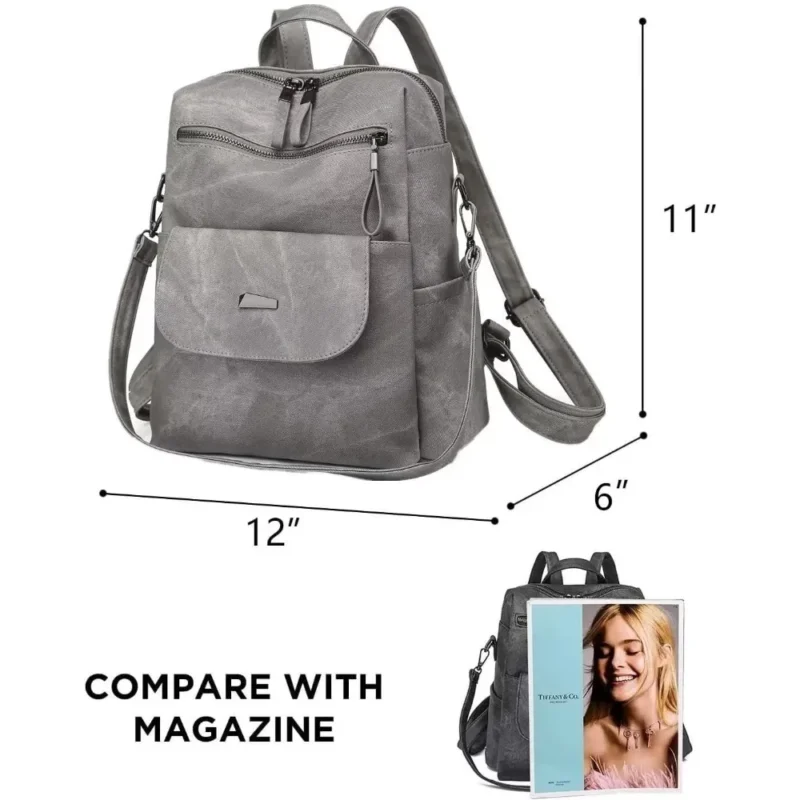 Premium Gray PU Leather Women's Convertible Backpack Purse with Multiple Compartments - Image 6