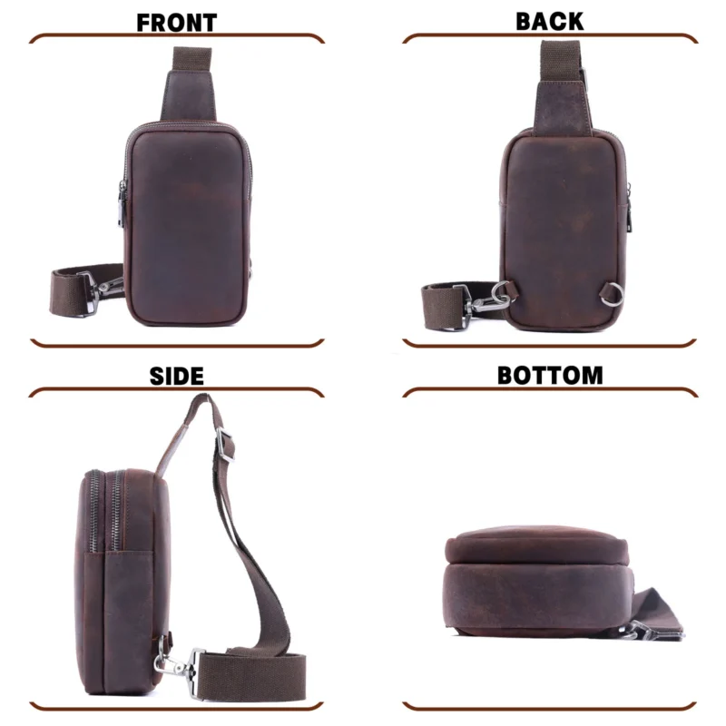 Premium Full Grain Leather Chest Sling Bag Men's Crossbody Daypack with Large Capacity - Image 4