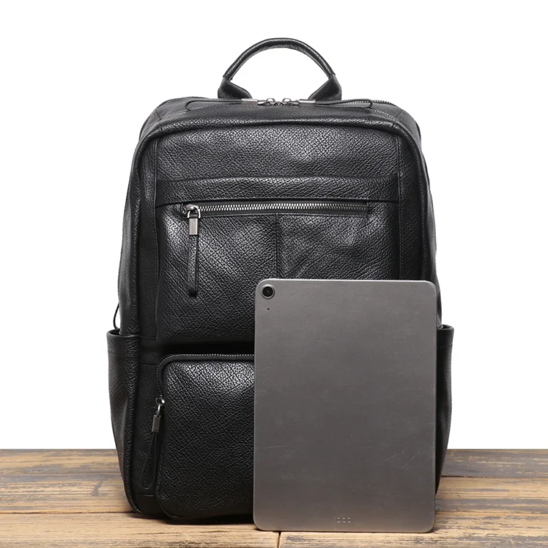 Premium Full Grain Leather Business Backpack with Laptop Compartment and Bison Pattern - Image 2